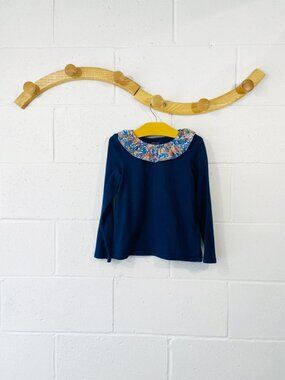 Cyrillus Navy Floral Collar Shirt, 8 years